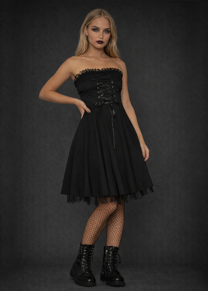 Strapless Gothic Dress with Corset Lacing