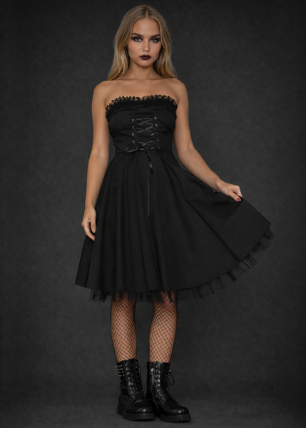 Strapless Gothic Dress with Corset Lacing
