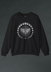 Gothic moth and moon sweatshirt, celestial witchy dark aesthetic sweater