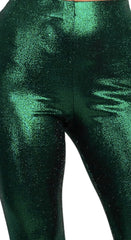 green metallic pants