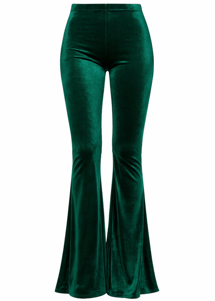 green velvet bell bottoms 70s flare pants high-waisted festival wear concert outfit 