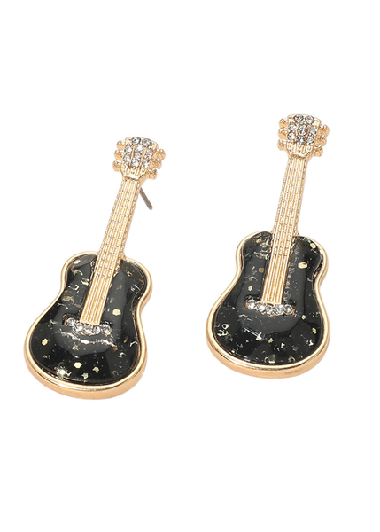 Black glittered guitar drop earrings with sparkling accents – Pretty Attitude rock jewelry
