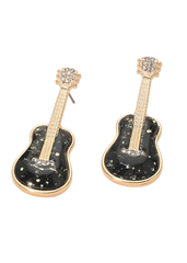 Black glittered guitar drop earrings with sparkling accents – Pretty Attitude rock jewelry
