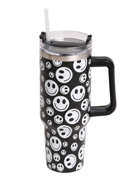 Happy Face 40oz Stainless Steel Tumbler With Handle