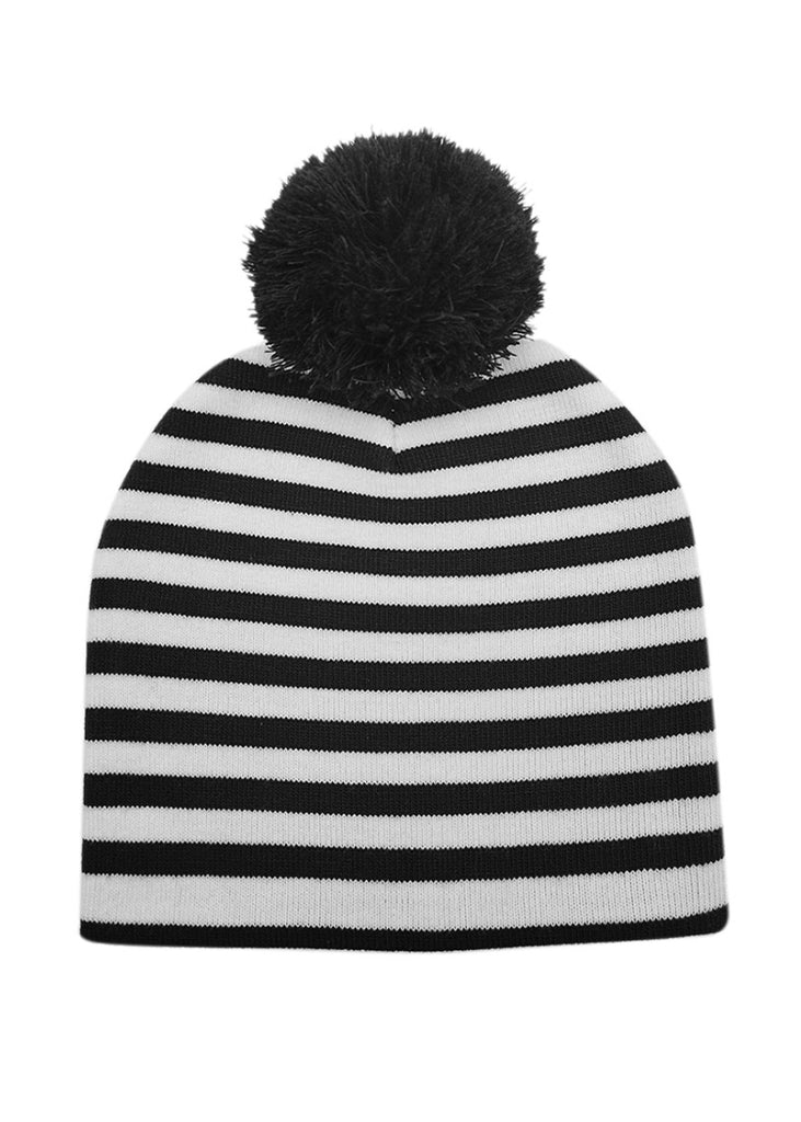 black and white striped beanie 