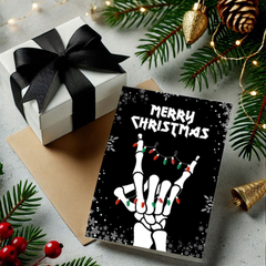 Metal Horns Skeleton Christmas Card