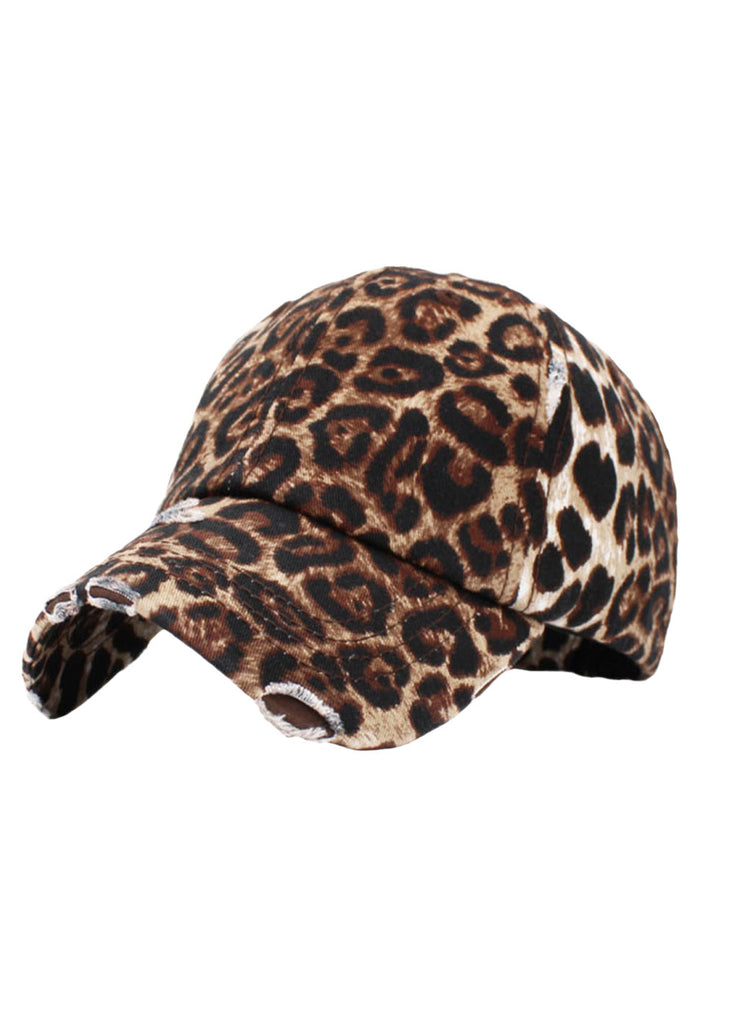Leopard print baseball cap with adjustable back, animal print fashion hat for women