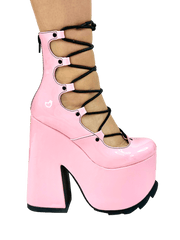 YRU LUCID PINK/BLACK Lace Up Chunky Platform Shoes