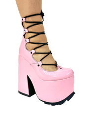 YRU LUCID PINK/BLACK Lace Up Chunky Platform Shoes