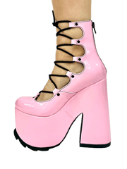 YRU LUCID PINK/BLACK Lace Up Chunky Platform Shoes