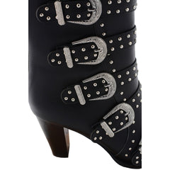 Step It Up Women's Black Buckle Up Boots with Studded Bling