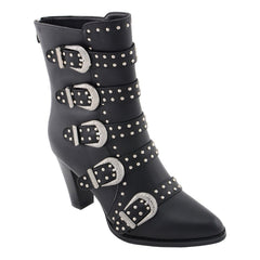 Step It Up Women's Black Buckle Up Boots with Studded Bling