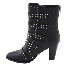 Step It Up Women's Black Buckle Up Boots with Studded Bling