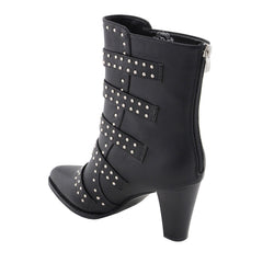 Step It Up Women's Black Buckle Up Boots with Studded Bling