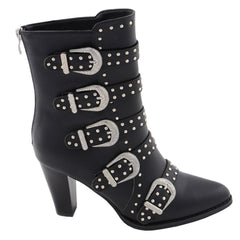 Step It Up Women's Black Buckle Up Boots with Studded Bling