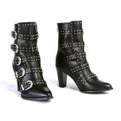 Step It Up Women's Black Buckle Up Boots with Studded Bling