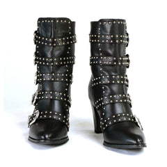 Step It Up Women's Black Buckle Up Boots with Studded Bling