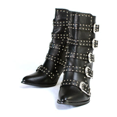 Step It Up Women's Black Buckle Up Boots with Studded Bling