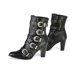 Step It Up Women's Black Buckle Up Boots with Studded Bling