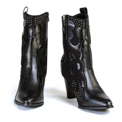 Better Late Than Leather Women's Black Western Style Boots with Studded Bling