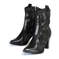 Better Late Than Leather Women's Black Western Style Boots with Studded Bling
