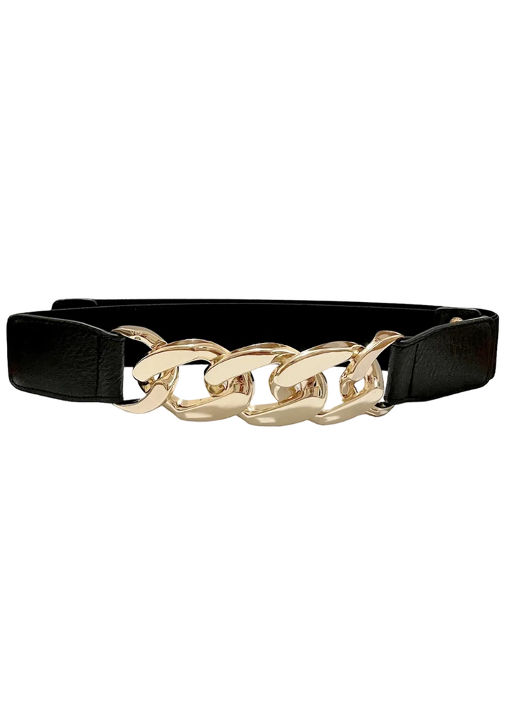 Black chain link elastic belt with metal accents — boho waist belt by Pretty Attitude

