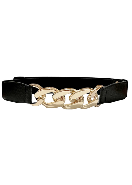 Black chain link elastic belt with metal accents — boho waist belt by Pretty Attitude

