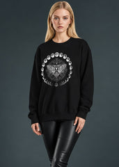 Front view of black moth and moon gothic sweatshirt