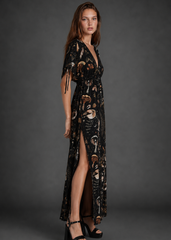 Black boho maxi dress with bold side slit and empire waist – Pretty Attitude
