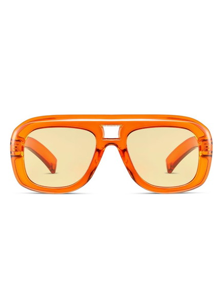Women's orange retro aviator sunglasses with antique gold frames and tan tinted lenses, 70s vintage style