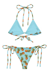 Retro pineapple print bikini set for women with colorful tropical fruit pattern adjustable string ties and flattering beachwear fit