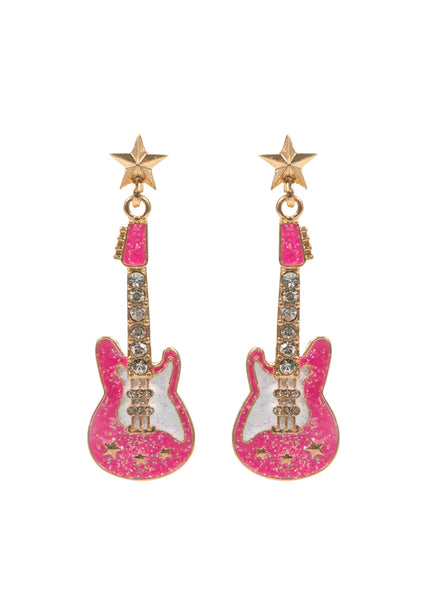 pink guitar earrings festival electric star music concert rocker rock glam 