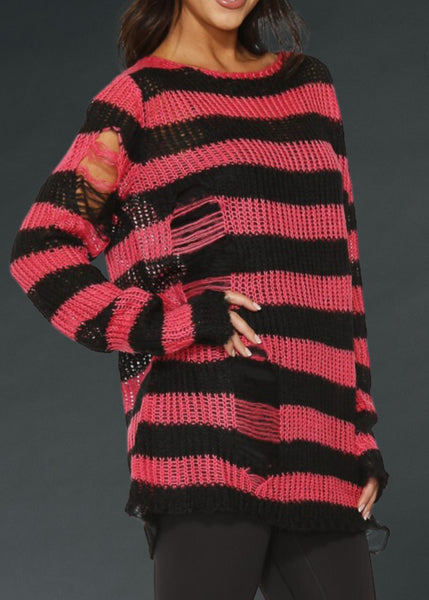 Black Pink Stripe Sweater - Grunge main image 0