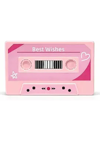 Pink recordable cassette tape greeting card with retro 80s design for love letters and personalized messages
