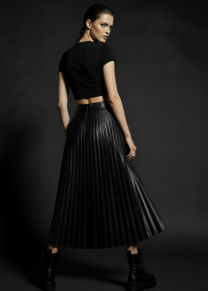 Making all that noise Black Vegan Leather Pleated Skirt