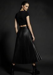 Making all that noise Black Vegan Leather Pleated Skirt