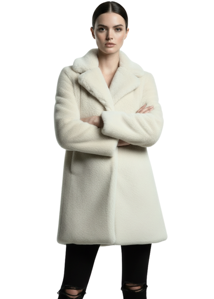 Women's faux fur teddy coat double-breasted front detail in frost - Pretty Attitude