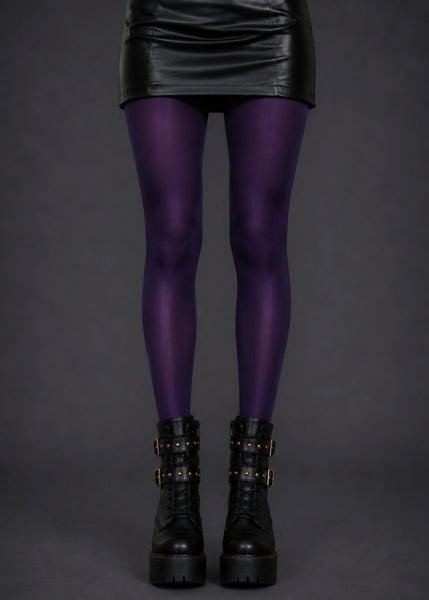 Purple high shine tights with glossy silk-look finish – gothic alternative hosiery for women | Pretty Attitude