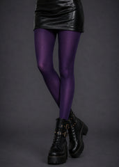 Women's purple glossy tights – silk-look stretch hosiery for concerts, gothic events & everyday alt style | Pretty Attitude