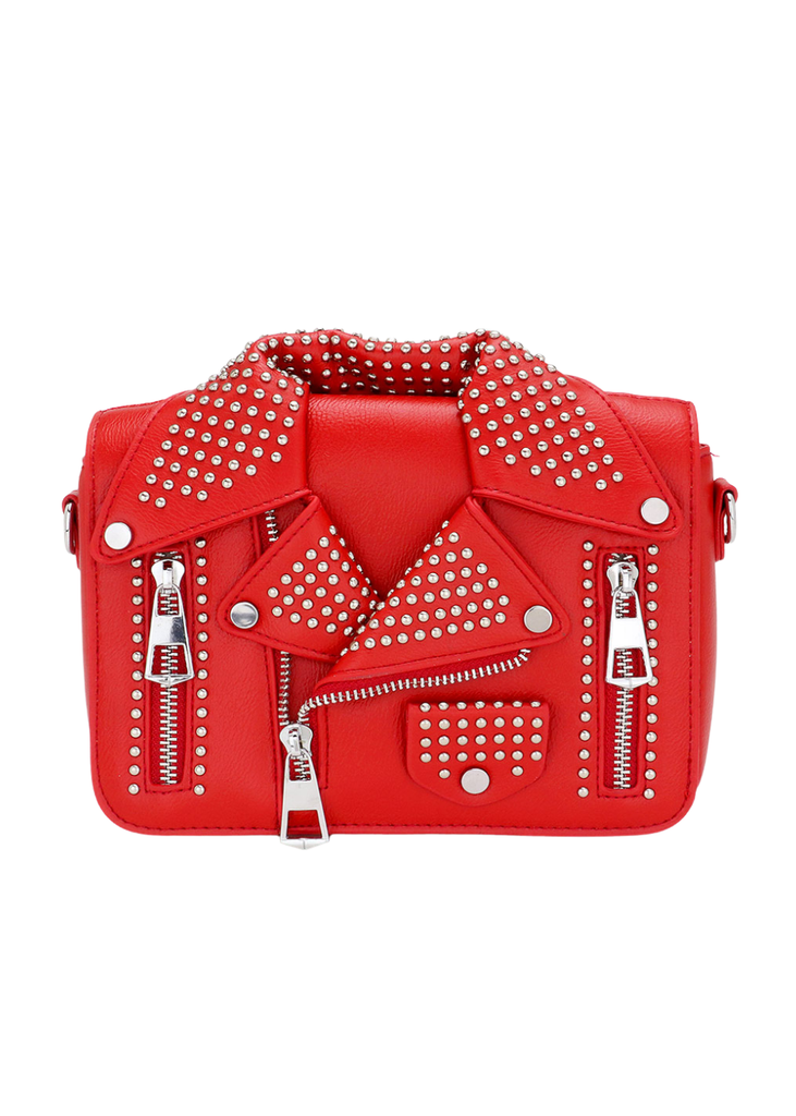 Studded Red Leather Jacket Crossbody Bag