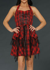 Rebellion Red Plaid Goth Mini Dress With Corset Lacing