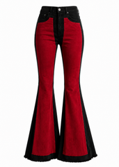 Red bell bottom jeans with red suede front panels, flared leg, made in USA – Pretty Attitude