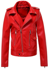 Red Leather Moto Jacket Vegan festival concert wear going out club rocker Rockstar wife 