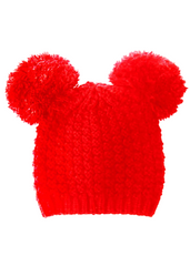 Red knitted hat with two large pom-poms boho YTK Winter 