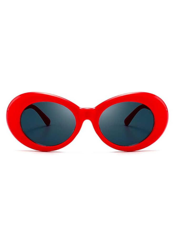 Red oval retro 70s sunglasses with tinted lenses for women festival fashion