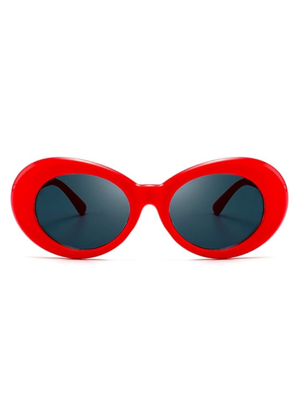 Red oval retro 70s sunglasses with tinted lenses for women festival fashion