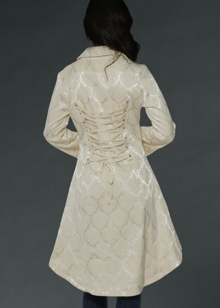 Ivory Victorian Gothic coat with corset lacing back and bell sleeves for women plus size cosplay costume jacket