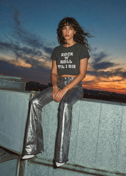 Rock'n'Roll Til I Die vintage rebel graphic cropped tee, women's bohemian rock style shirt
