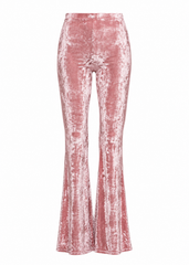 Light pink crushed velvet bell bottom pants for women – front view