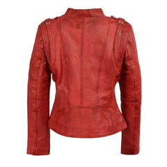 Saturday Night Women's Red Leather Motorcycle Jacket
